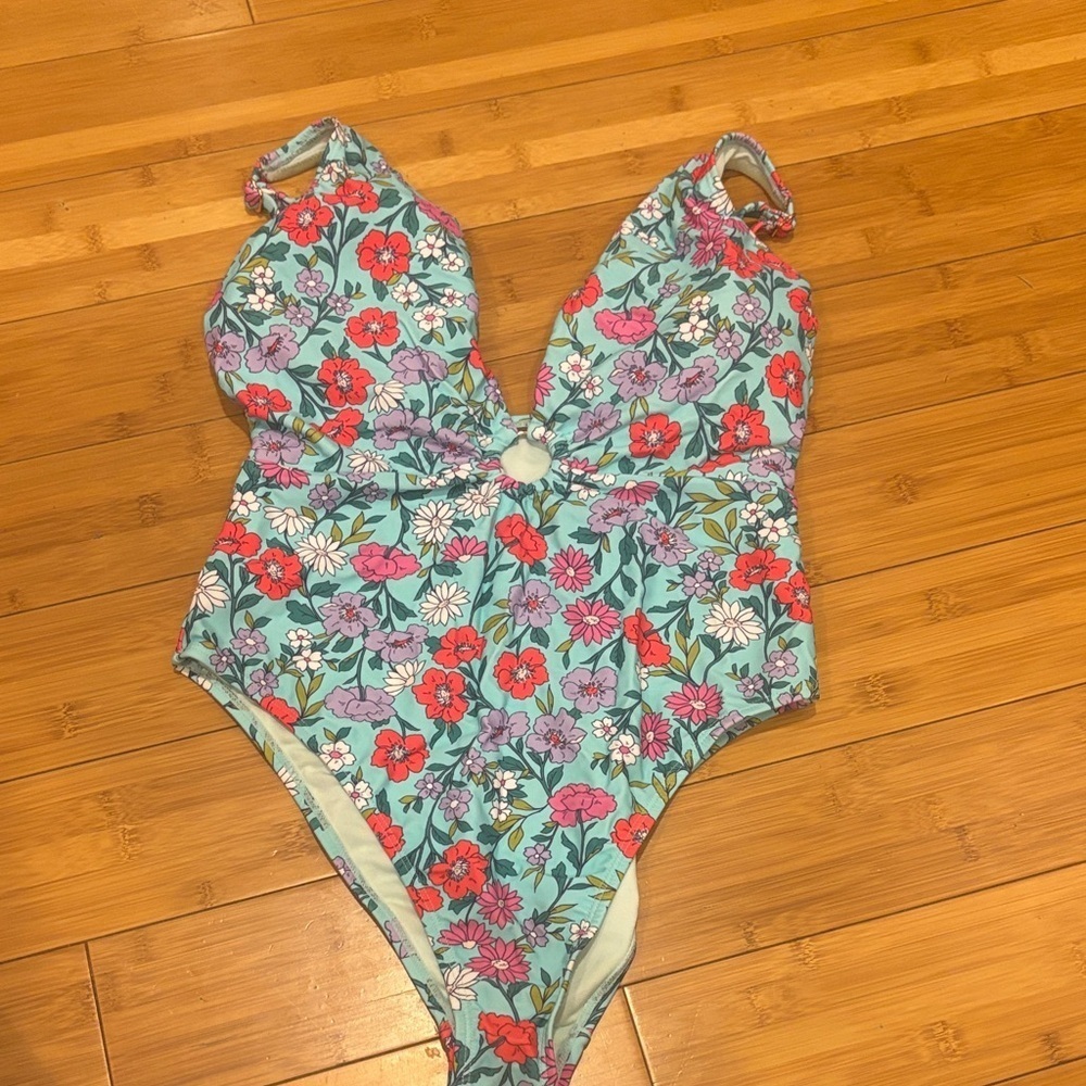 Nanette Lepore Floral One Piece Swimsuit - Blue and Red